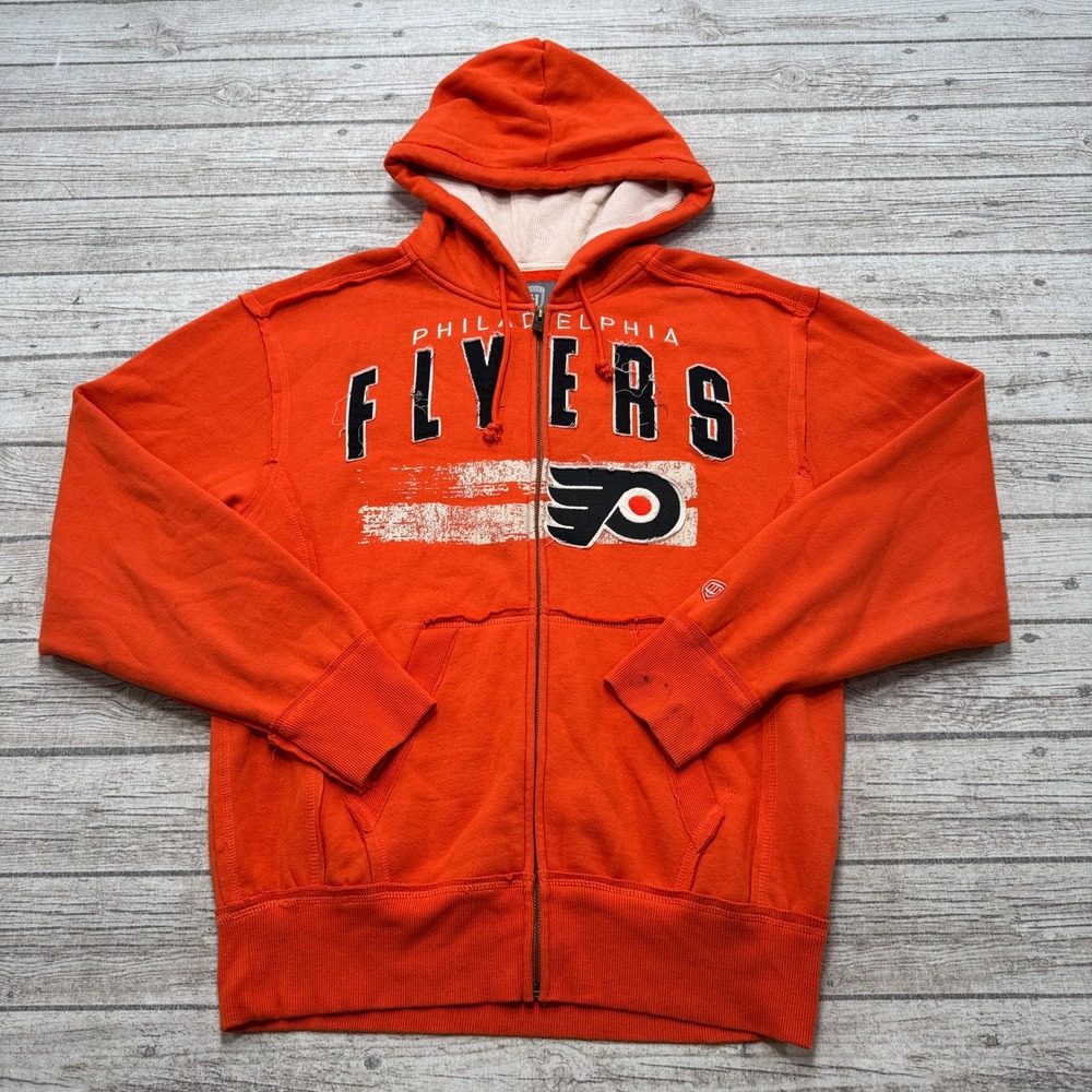 Philadelphia Flyers Hoodie Men's Large Orange Fleece Zip Up Old Time Hockey NHL